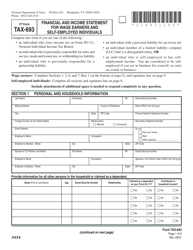 VT Form TAX-693 Financial and Income Statement for Wage Earners and Self-employed Individuals - Vermont