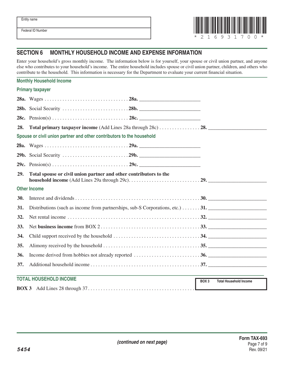 VT Form TAX-693 Financial and Income Statement for Wage Earners and Self-employed Individuals - Vermont, Page 7
