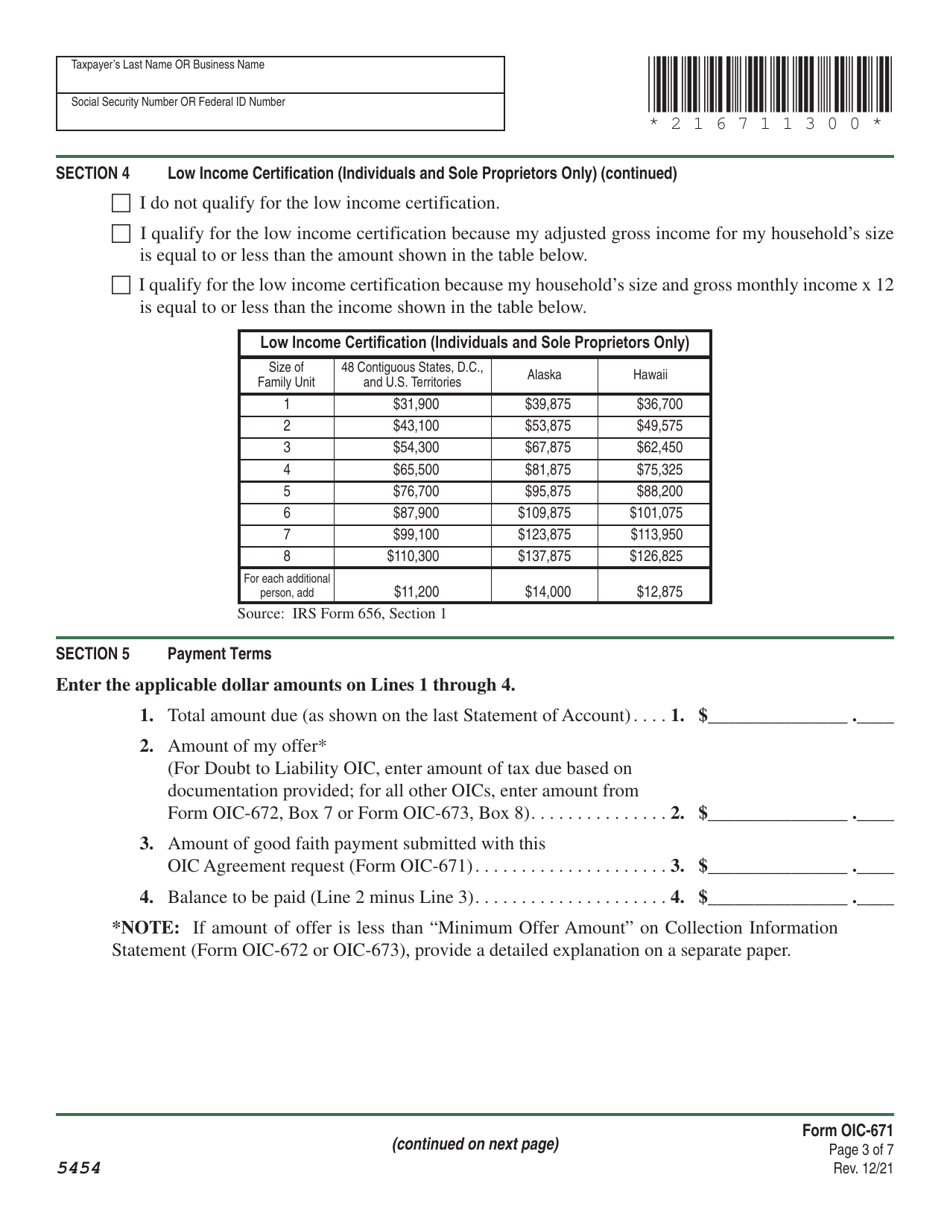 Form OIC-671 Offer in Compromise Agreement - Vermont, Page 7