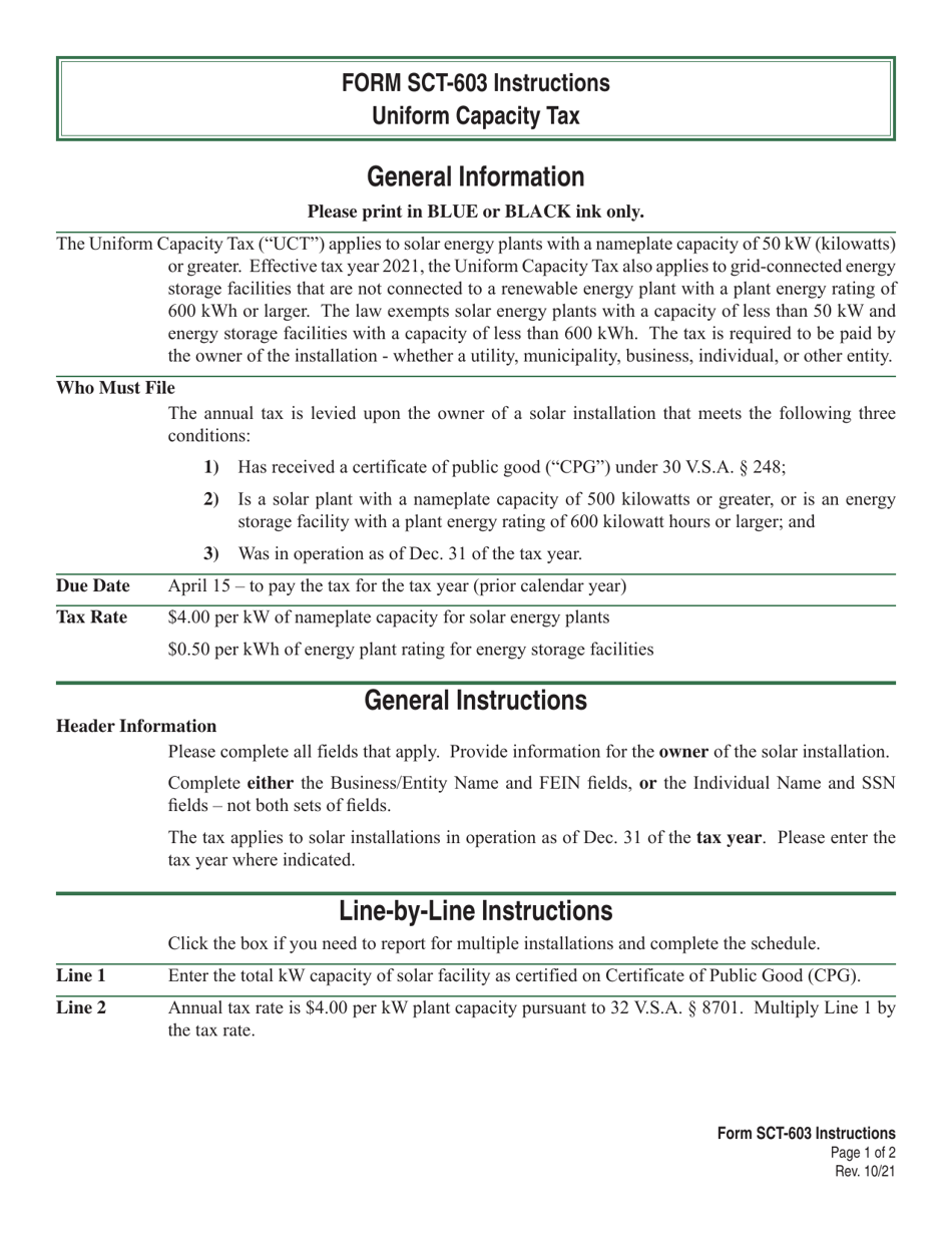 VT Form SCT-603 Uniform Capacity Tax - Vermont, Page 3