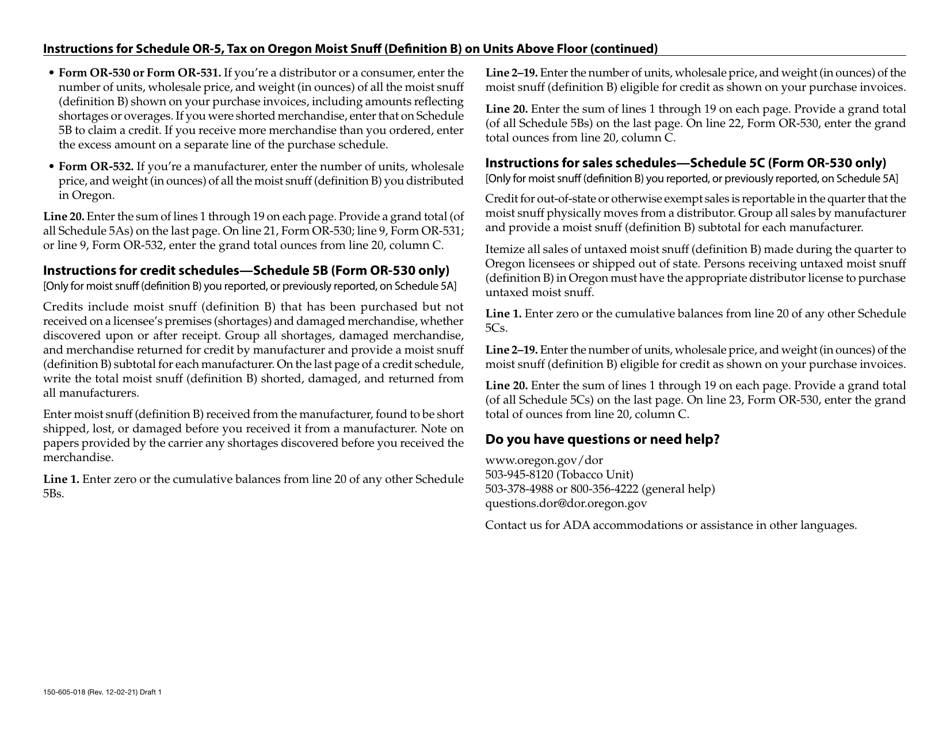 Form 150-605-018 Schedule OR-5 Tax on Moist Snuff (Definition B) on Units Above Floor - Oregon, Page 3