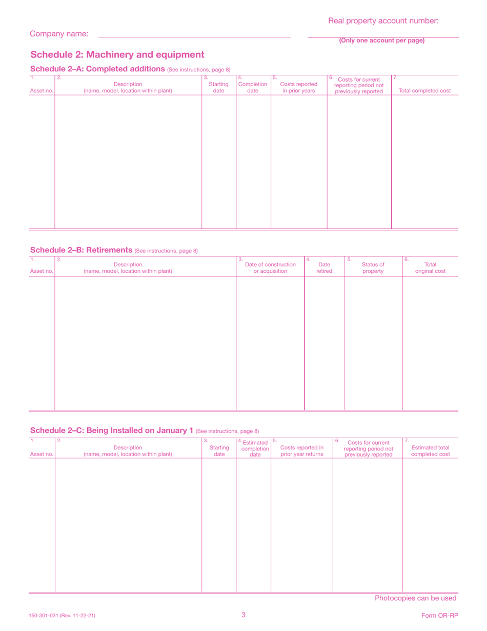 Form OR-RP (150-301-031) Real Property Return - Oregon, Page 3