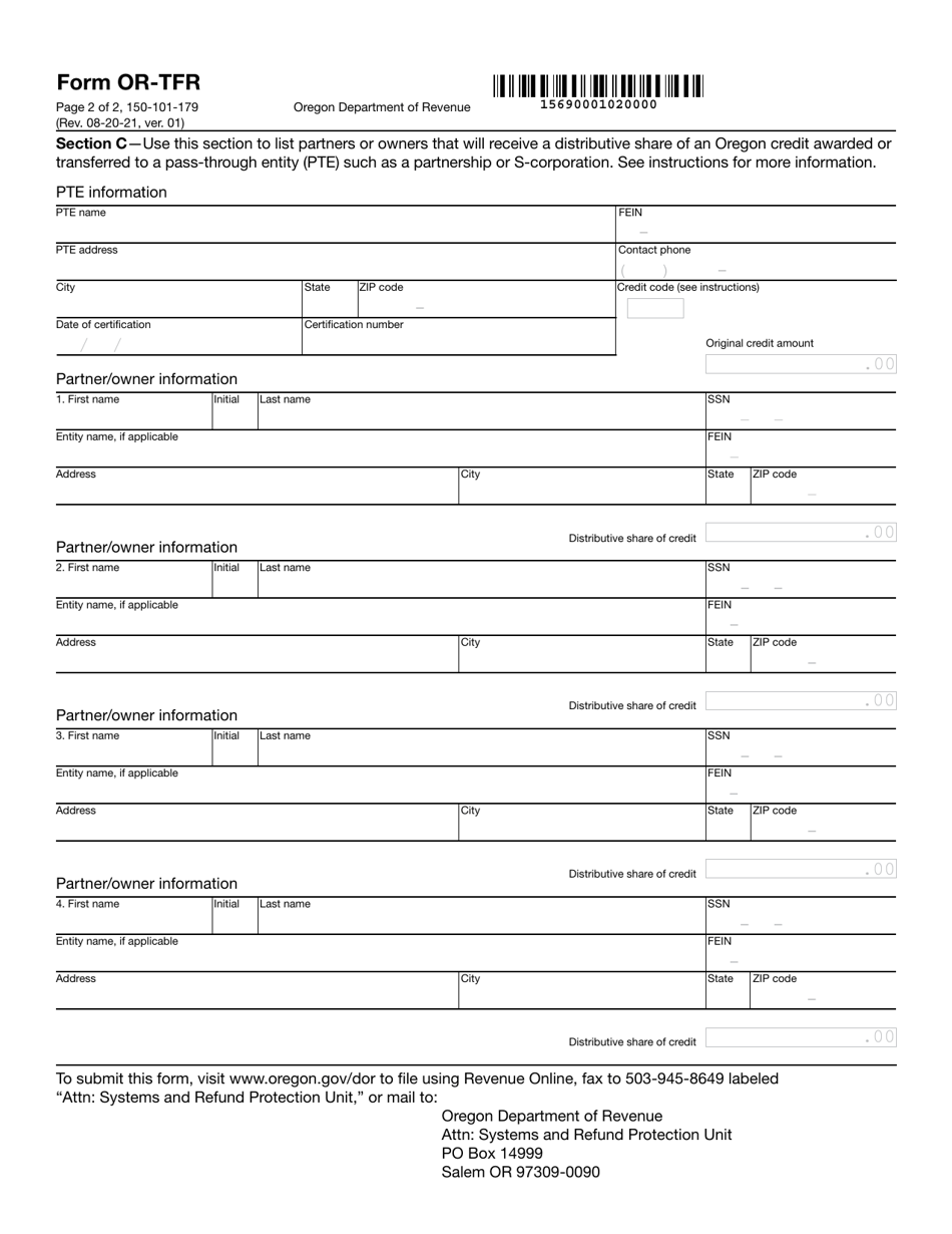 Form OR-TFR (150-101-179) Transfer Notice for Certain Credits - Oregon, Page 2