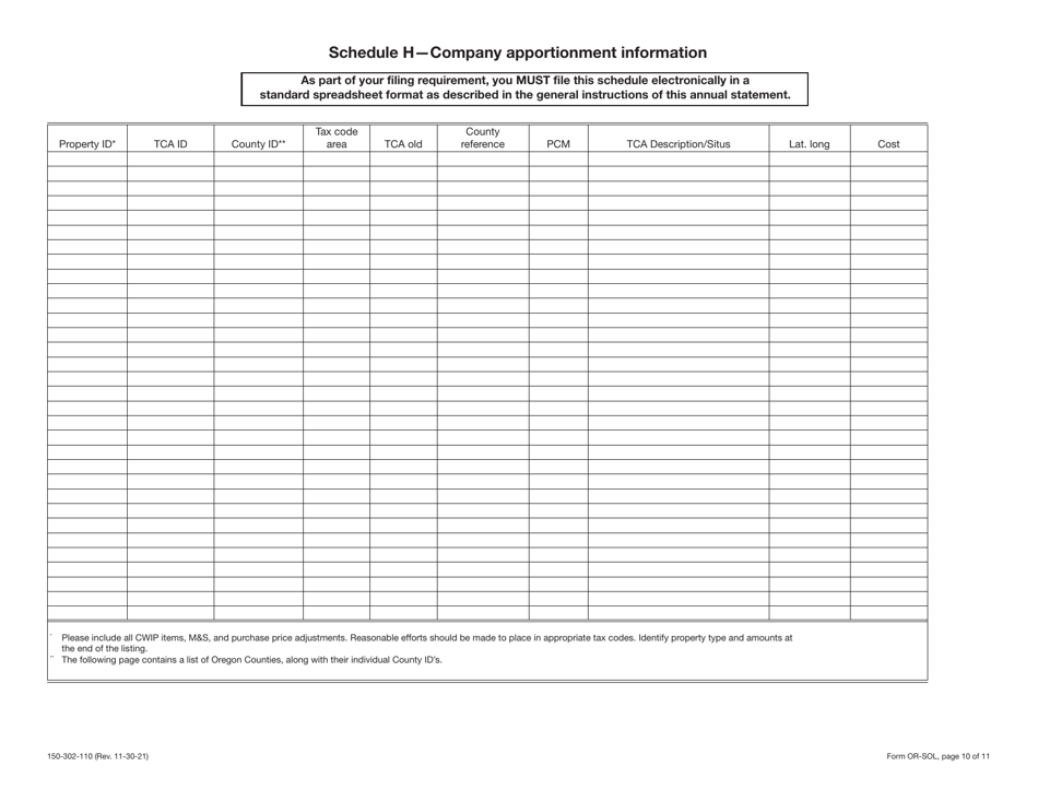 Form OR-SOL (150-302-110) Annual Statement - Solar Oregon Property Tax Report - Oregon, Page 10