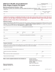 Form OR-SOL (150-302-110) Annual Statement - Solar Oregon Property Tax Report - Oregon