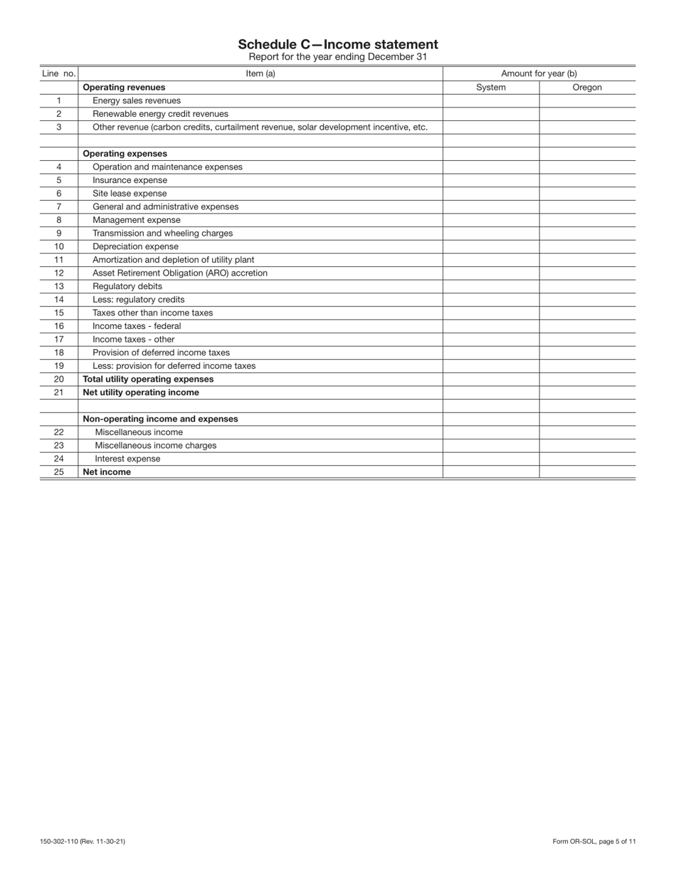 Form OR-SOL (150-302-110) Annual Statement - Solar Oregon Property Tax Report - Oregon, Page 5