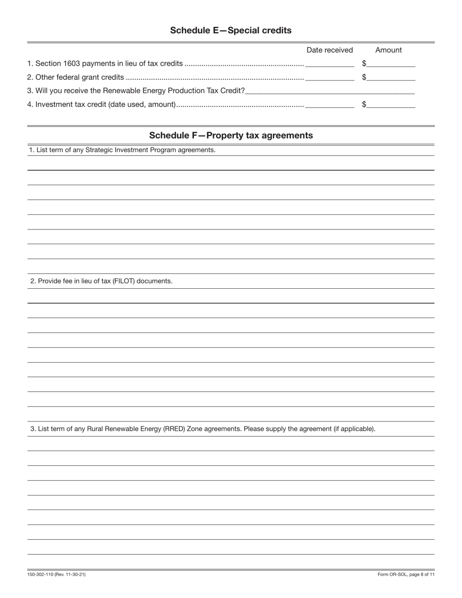 Form OR-SOL (150-302-110) Annual Statement - Solar Oregon Property Tax Report - Oregon, Page 8