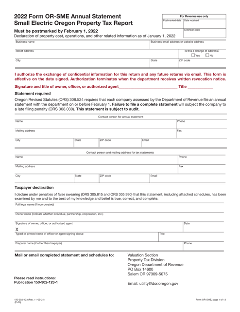 Form OR-SME (150-302-123) 2022 Printable Pdf