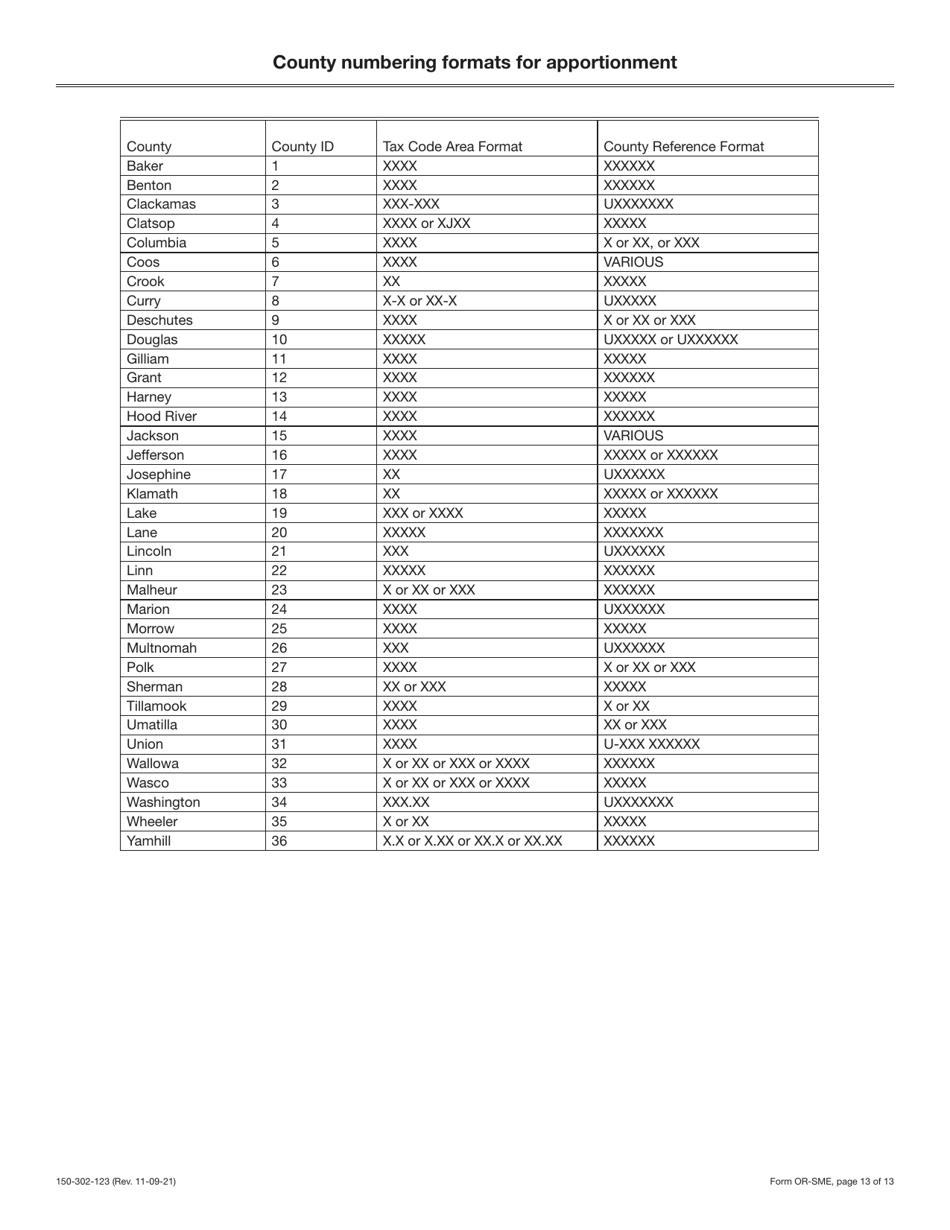 Form OR-SME (150-302-123) Annual Statement - Small Electric Oregon Property Tax Report - Oregon, Page 13