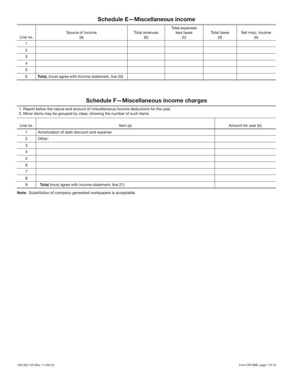 Form OR-SME (150-302-123) Annual Statement - Small Electric Oregon Property Tax Report - Oregon, Page 7