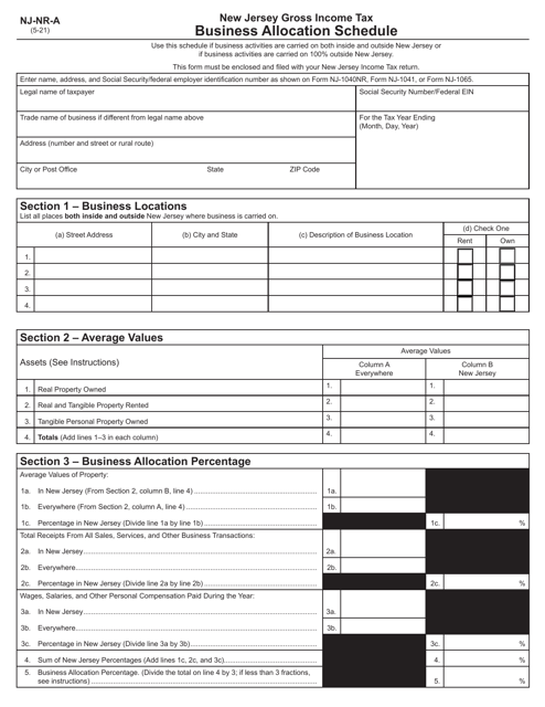 Form NJ-NR-A  Printable Pdf