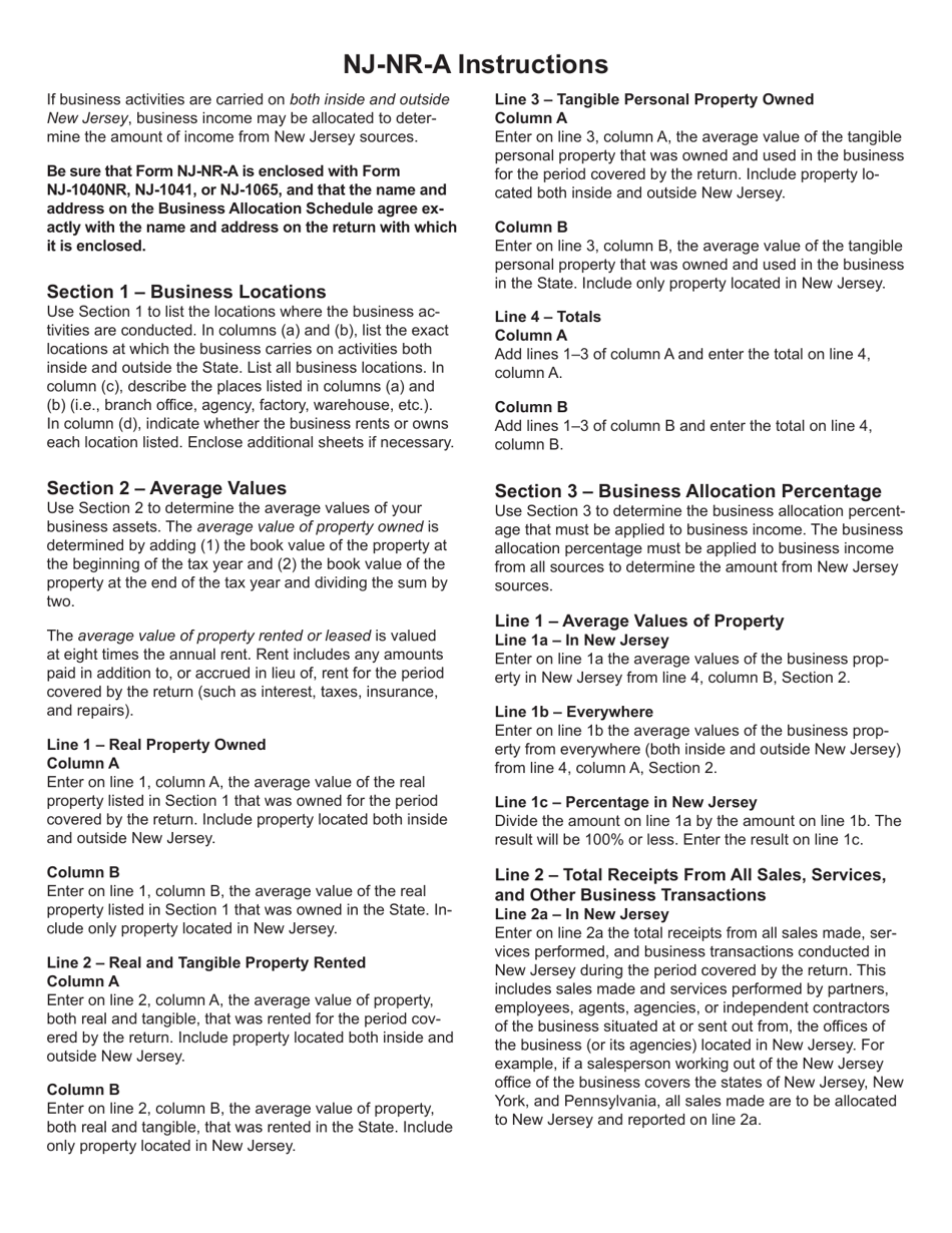 Form NJ-NR-A Business Allocation Schedule - New Jersey, Page 2