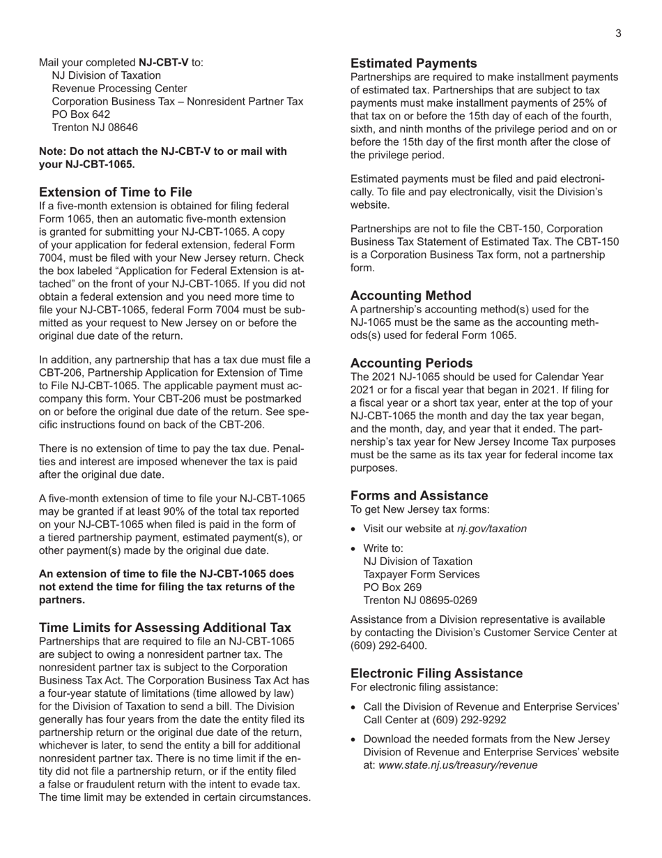 Instructions for Form NJ-CBT-1065 New Jersey Partnership Return - Corporation Business Tax - New Jersey, Page 3