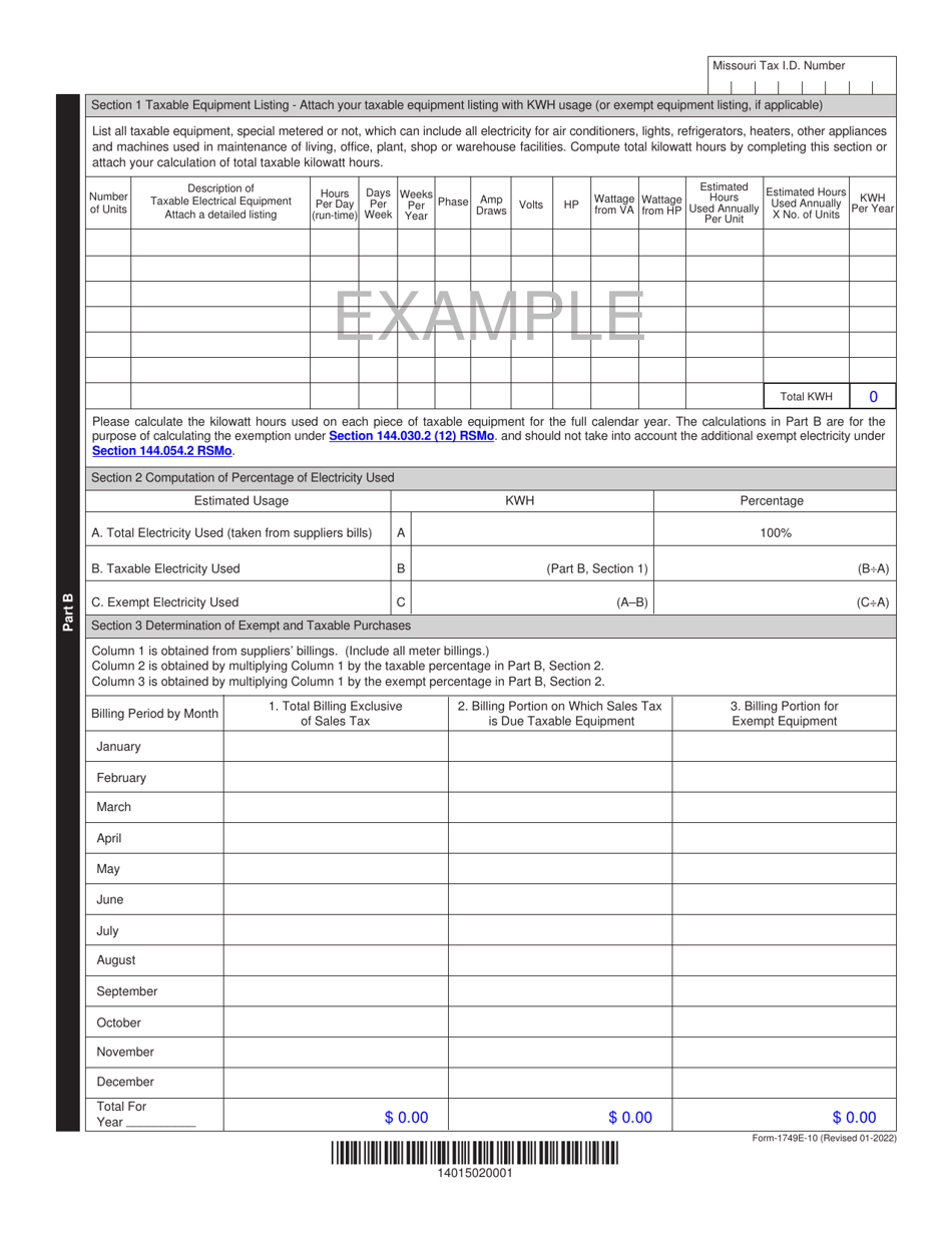 Form 1749 E-10 Application for 10 Percent Electrical Energy Exemption for Manufacturing - Missouri, Page 2