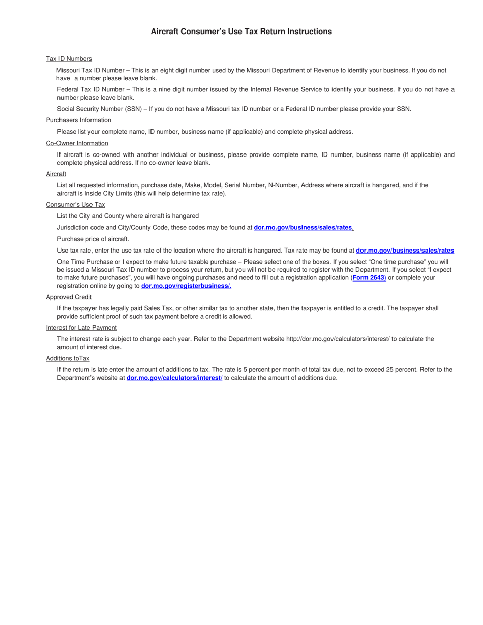 Form 5741 Aircraft Consumers Use Tax Return - Missouri, Page 2