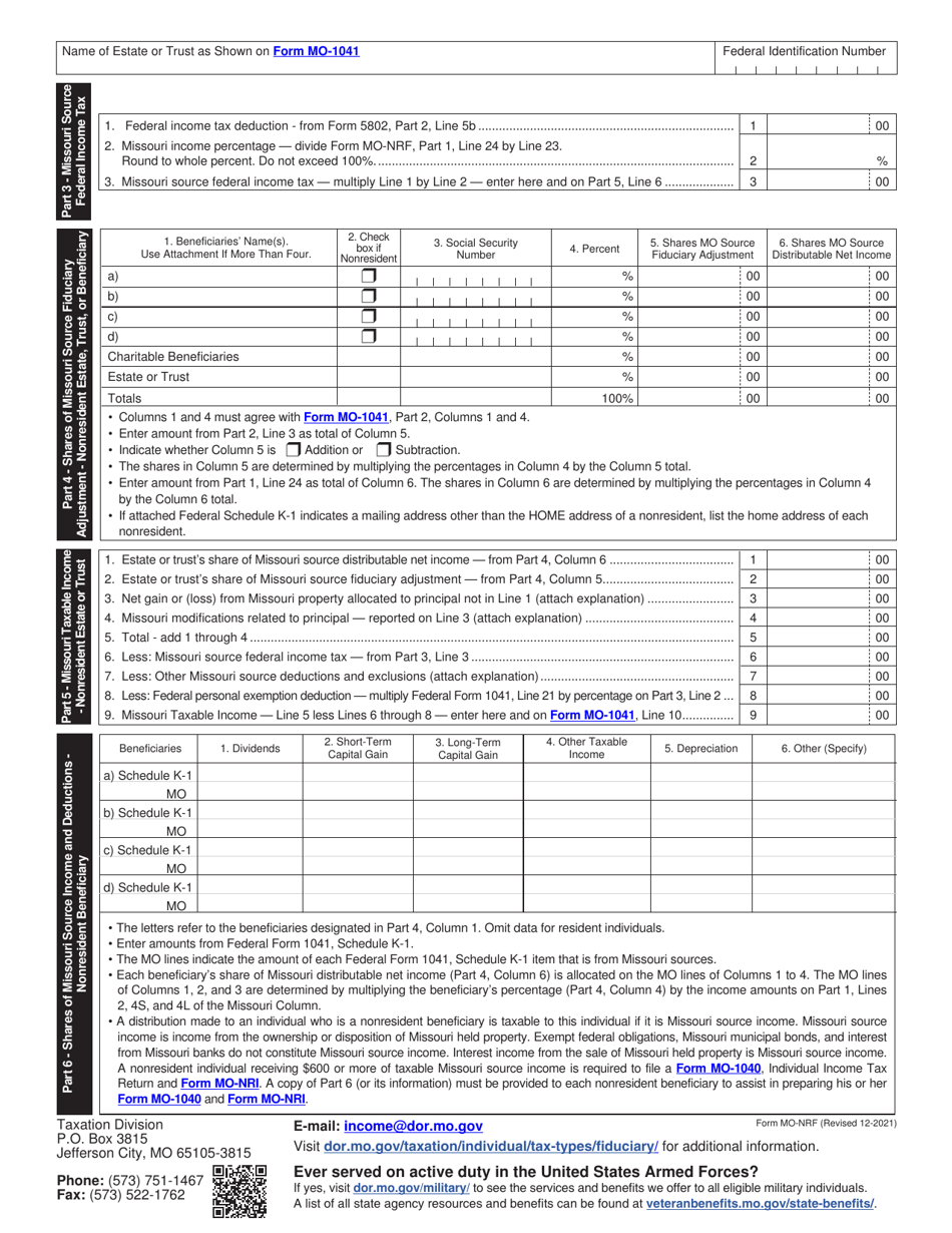 Form MO-NRF Nonresident Fiduciary Form - Missouri, Page 2