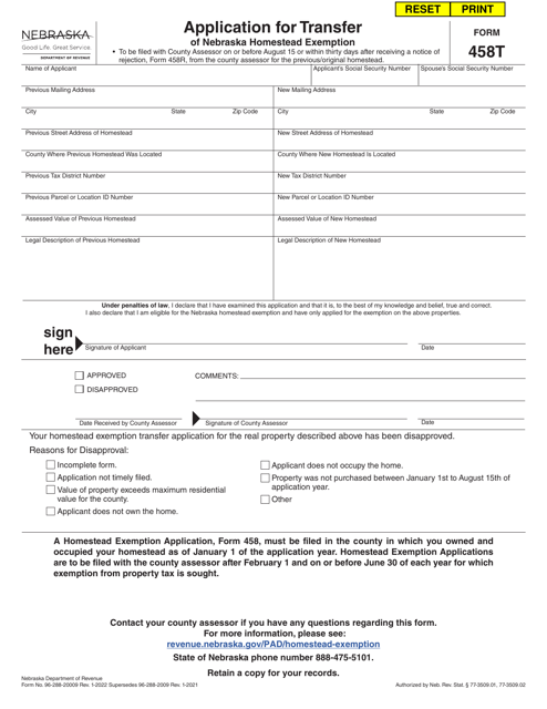 Form 458T  Printable Pdf