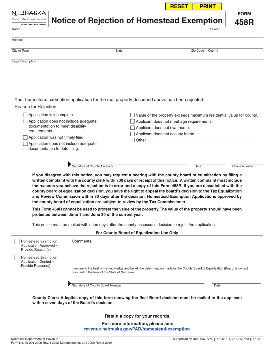 Form 458R Download Fillable PDF or Fill Online Notice of Rejection of