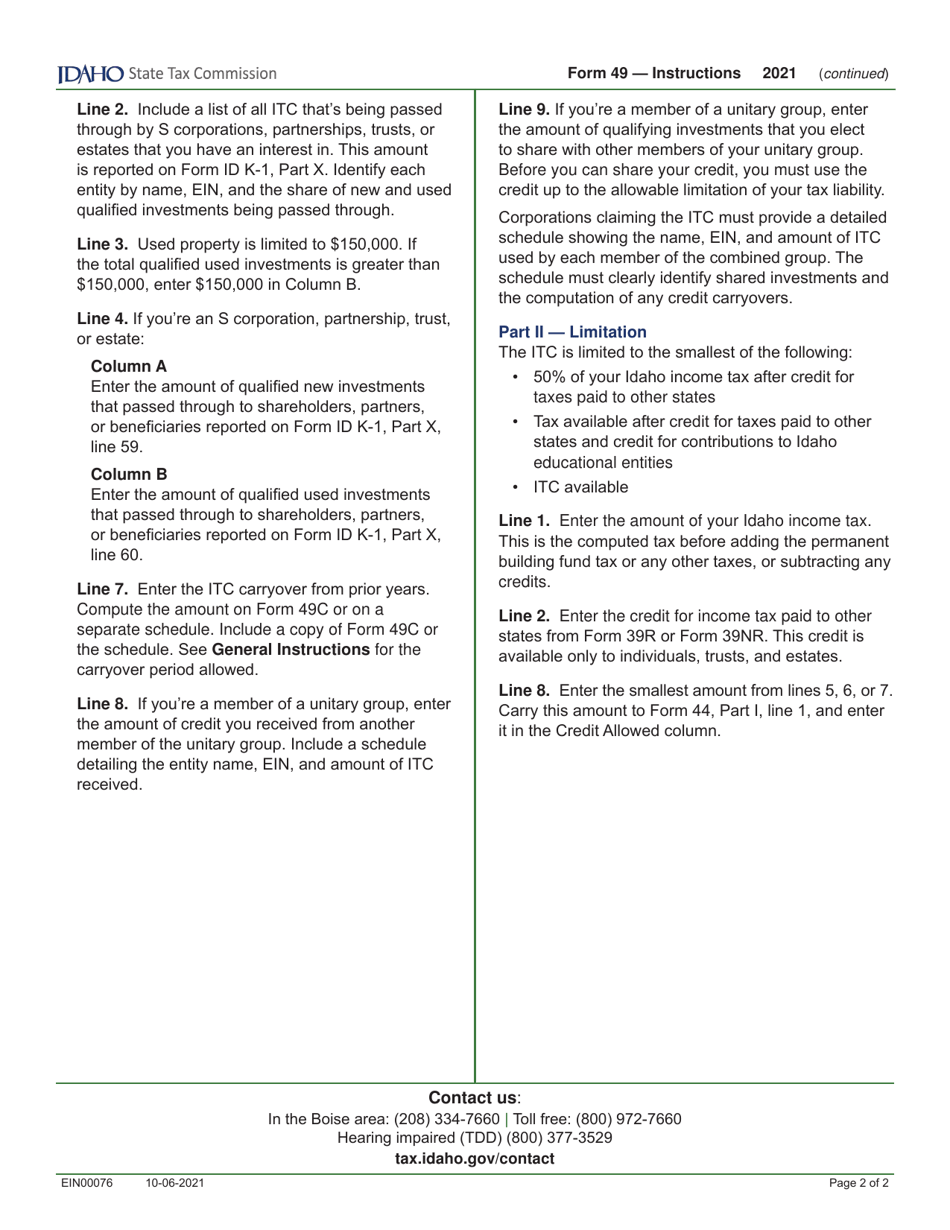 Form 49 (EFO00030) Investment Tax Credit - Idaho, Page 3