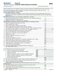 Form 67 (EFO00037) Credit for Idaho Research Activities - Idaho