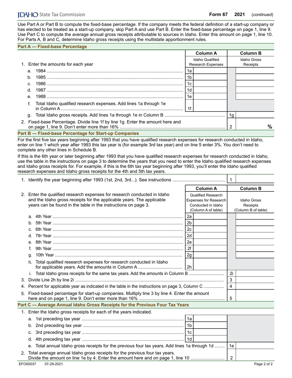 Form 67 (EFO00037) Credit for Idaho Research Activities - Idaho, Page 2