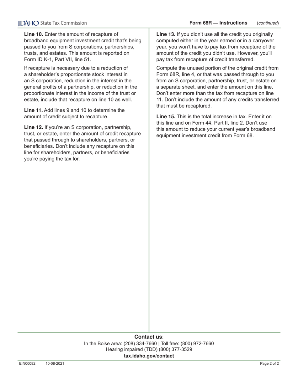 Form 68R (EFO00039) Recapture of Idaho Broadband Equipment Investment Credit - Idaho, Page 3