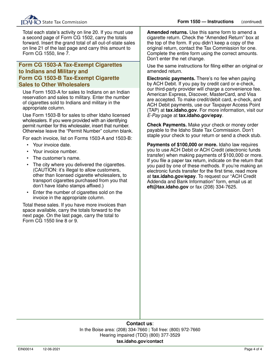 Instructions for Form 1550 Cigarette Tax Return - Idaho, Page 4