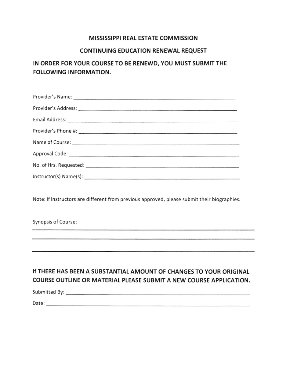 Continuing Education Renewal Request - Mississippi, Page 1