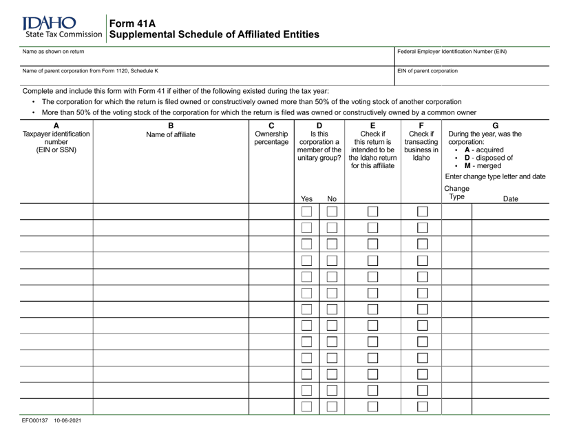 Form 41A (EFO00137)  Printable Pdf