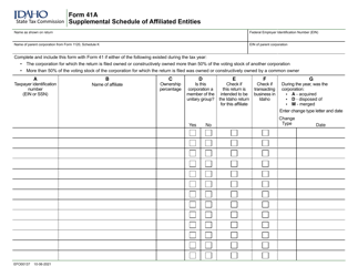 Form 41A (EFO00137) Supplemental Schedule of Affiliated Entities - Idaho