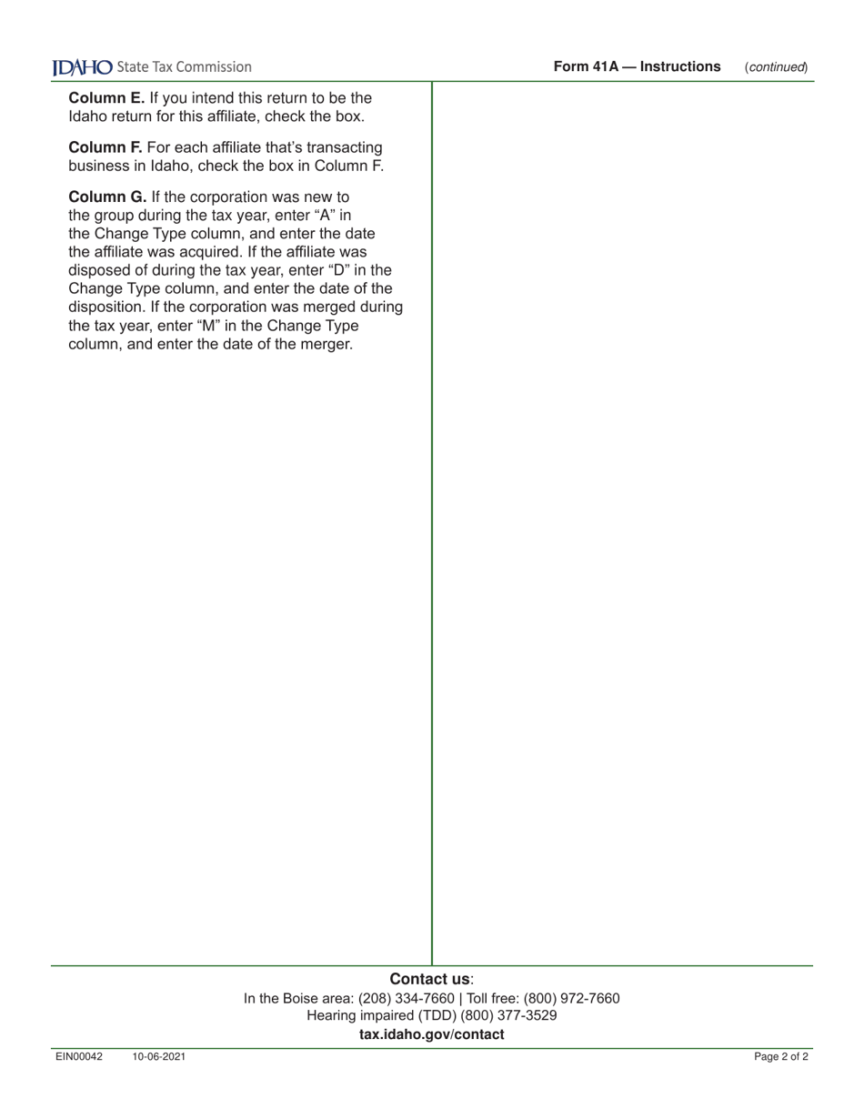 Form 41A (EFO00137) Supplemental Schedule of Affiliated Entities - Idaho, Page 3