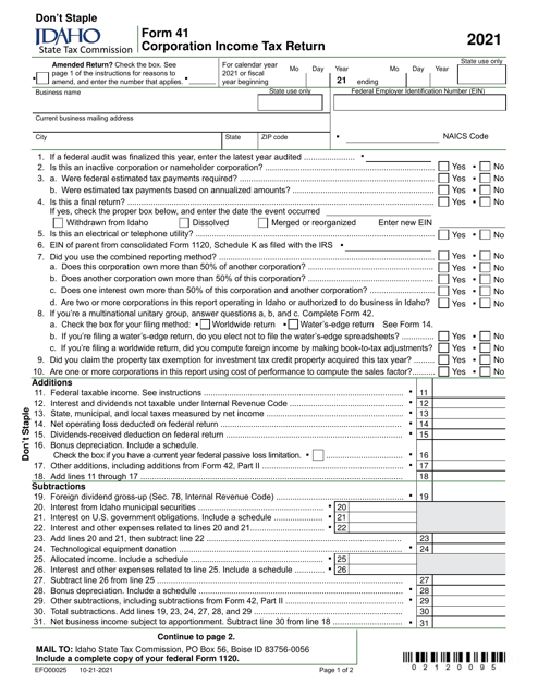 Form 41 (EFO00025) 2021 Printable Pdf