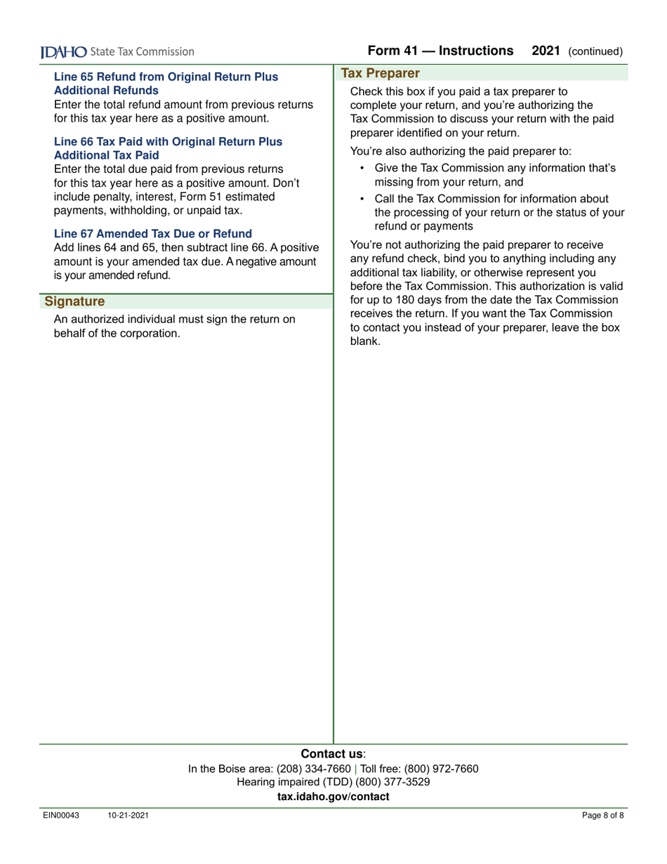 Form 41 (EFO00025) Corporation Income Tax Return - Idaho, Page 10