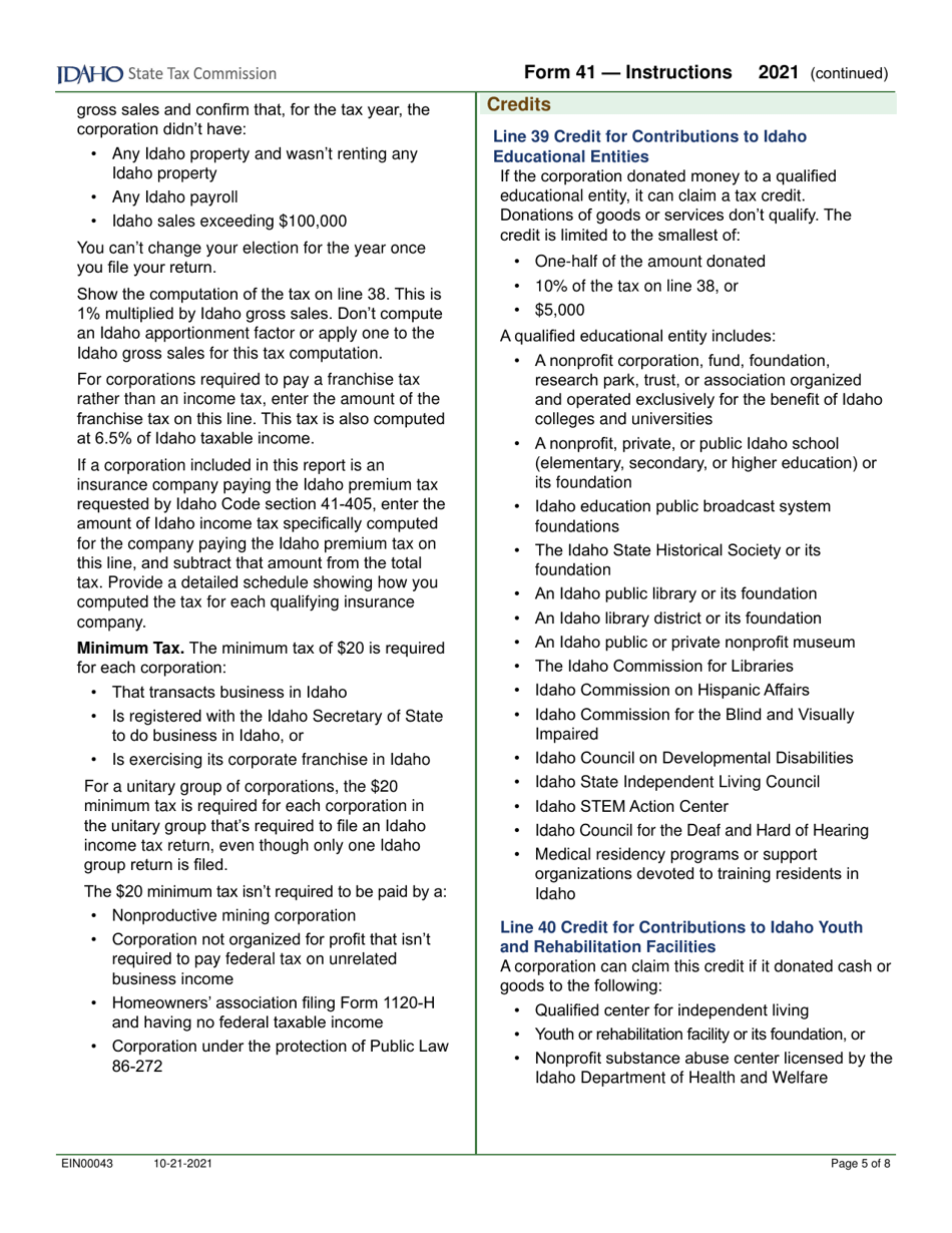 Form 41 (EFO00025) Corporation Income Tax Return - Idaho, Page 7