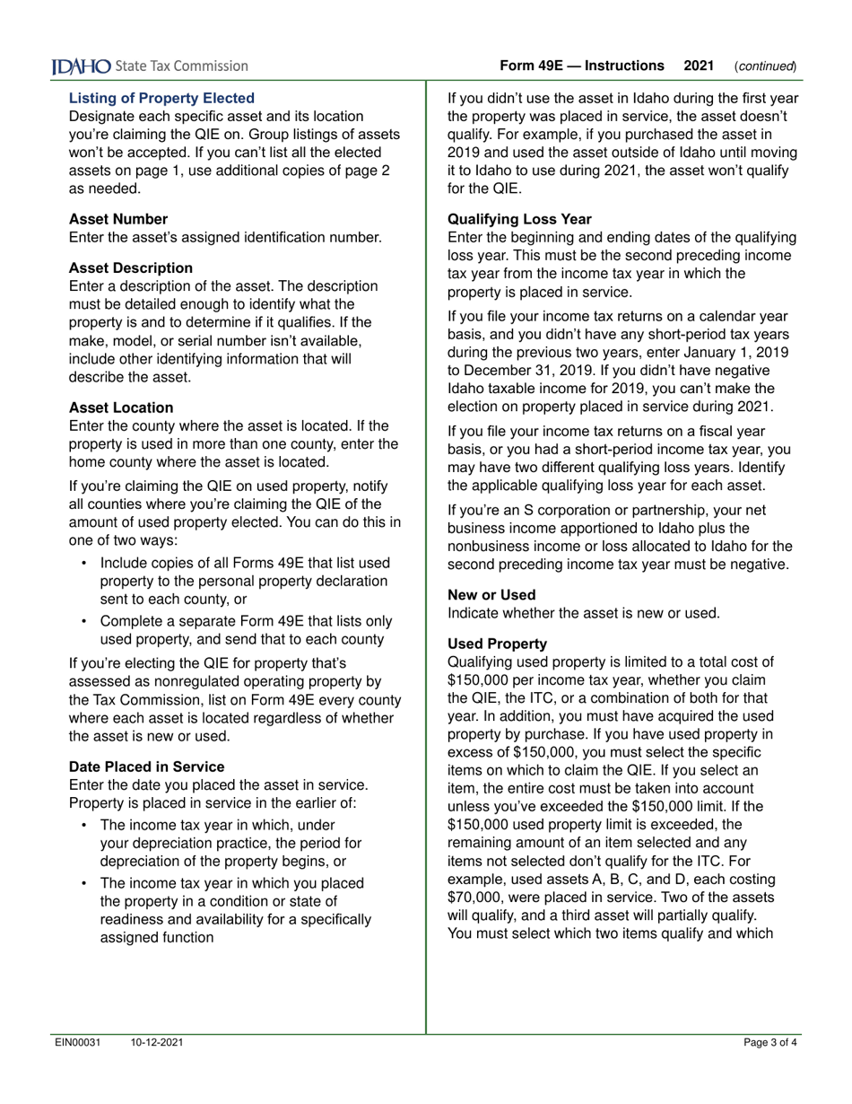 Form 49E (EFO00031) Election to Claim the Qualified Investment Exemption From Property Tax Instead of Investment Tax Credit - Idaho, Page 5