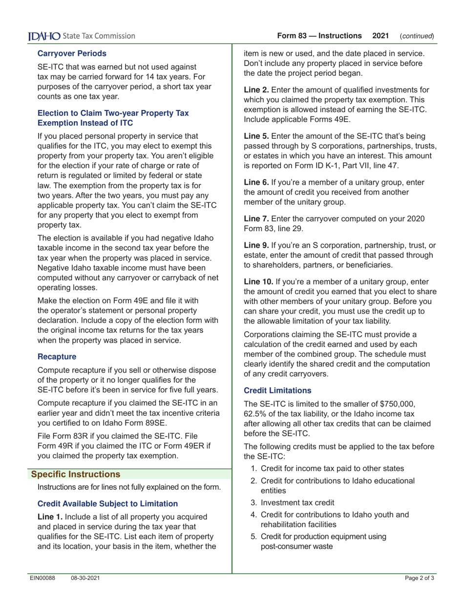 Form 83 (EFO00011) Small Employer Investment Tax Credit - Idaho, Page 3