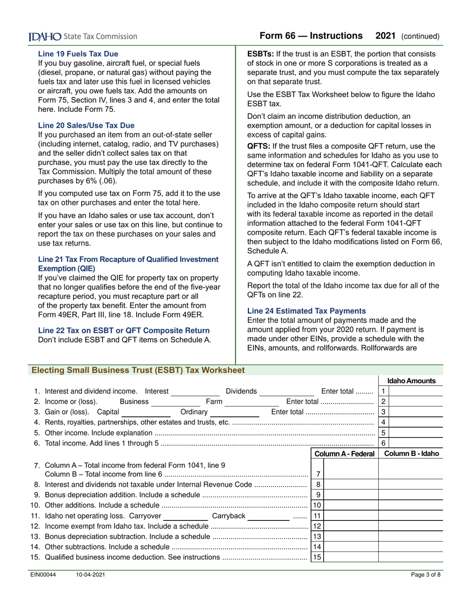 Form 66 (EFO00036) Fiduciary Income Tax Return - Idaho, Page 5