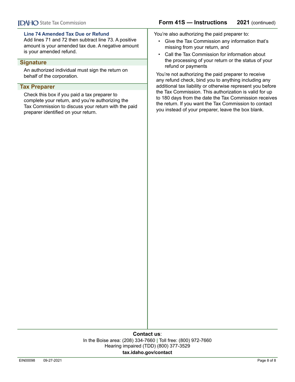 Form 41S (EFO00028) S Corporation Income Tax Return - Idaho, Page 10