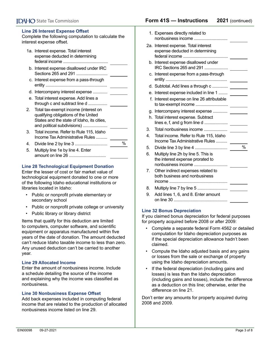 Form 41S (EFO00028) S Corporation Income Tax Return - Idaho, Page 5