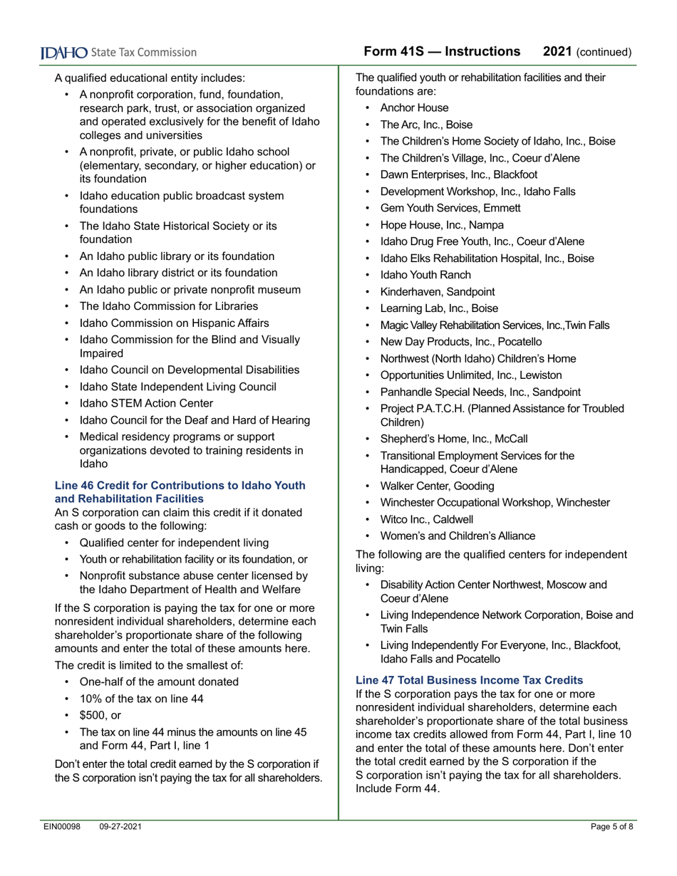 Form 41S (EFO00028) S Corporation Income Tax Return - Idaho, Page 7