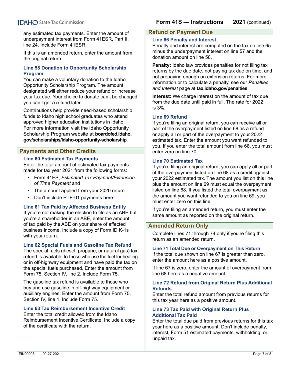 Form 41S (EFO00028) S Corporation Income Tax Return - Idaho, Page 9