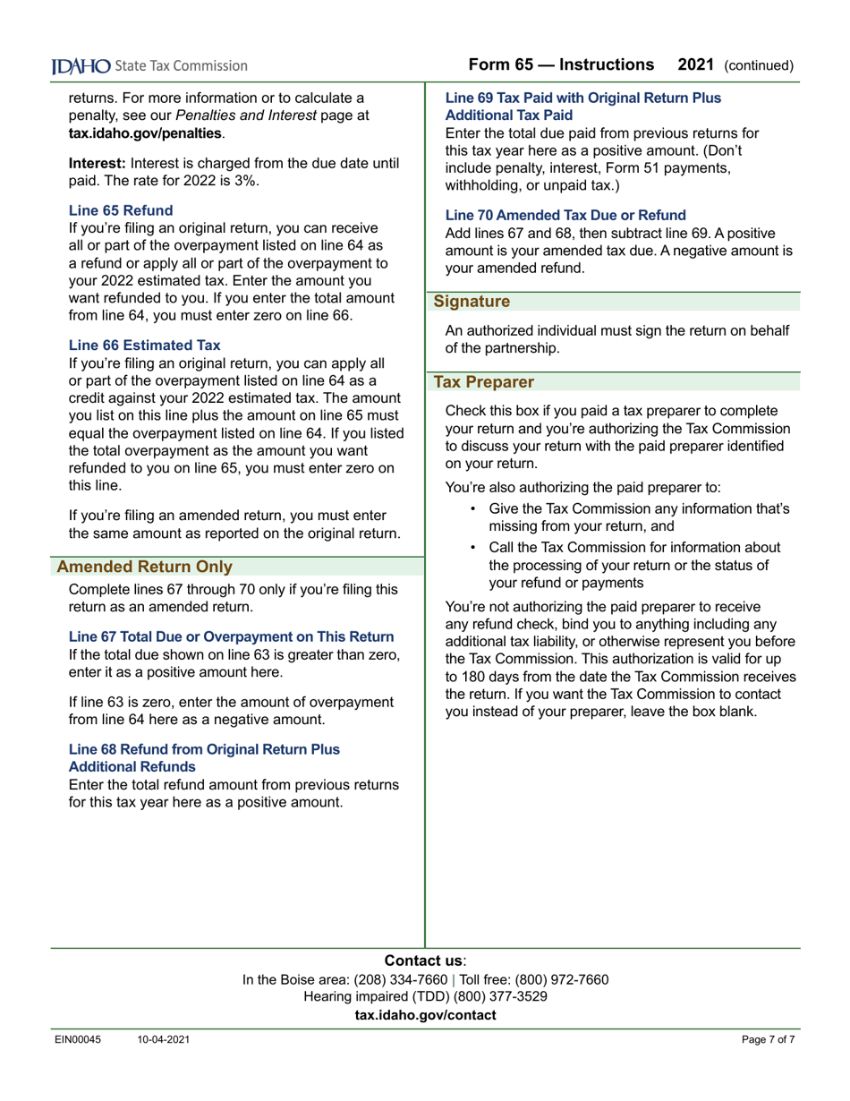 Form 65 (EFO00035) Partnership Return of Income - Idaho, Page 9