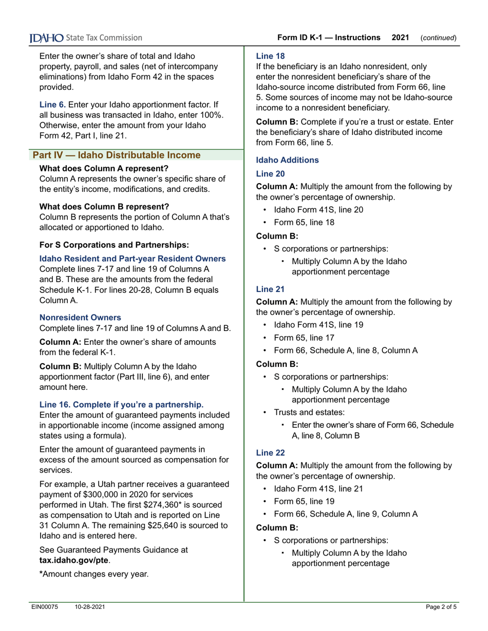 Form ID K-1 (EFO00201) Partners, Shareholders or Beneficiarys Share of Idaho Adjustments, Credits, Etc - Idaho, Page 5