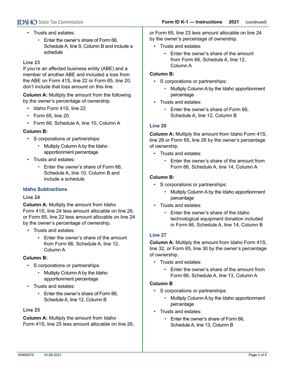 Form ID K-1 (EFO00201) Partners, Shareholders or Beneficiarys Share of Idaho Adjustments, Credits, Etc - Idaho, Page 6