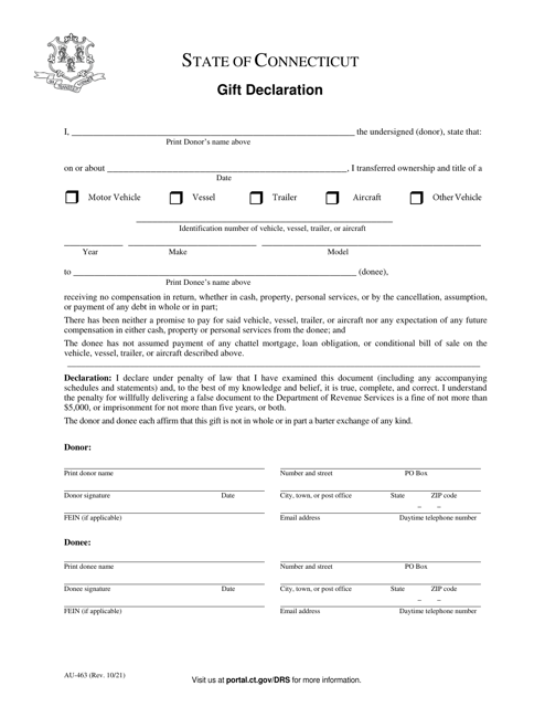 Form AU-463 Gift Declaration - Connecticut