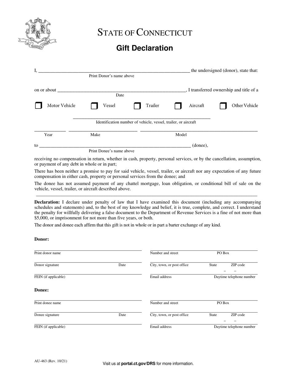 Form AU-463 Gift Declaration - Connecticut, Page 1