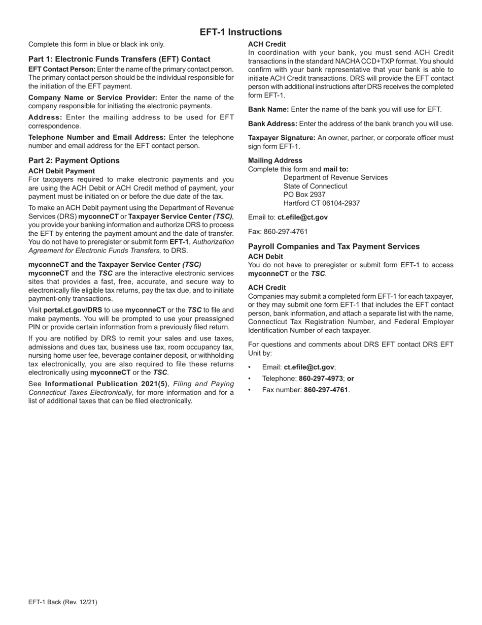 Form EFT-1 Authorization Agreement for Electronic Funds Transfers - Connecticut, Page 2