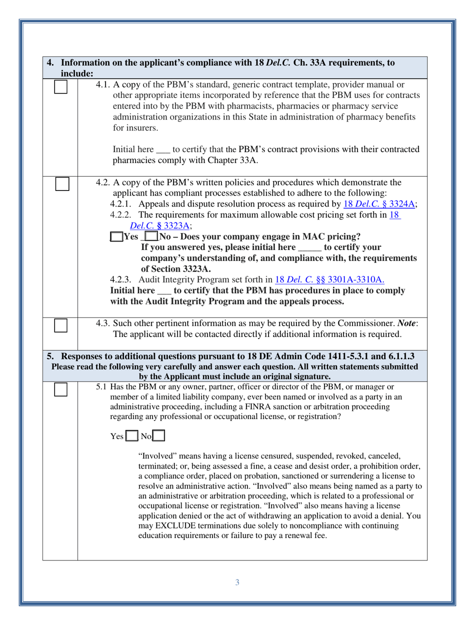 Pharmacy Benefits Manager Checklist / Registration Application - Delaware, Page 3