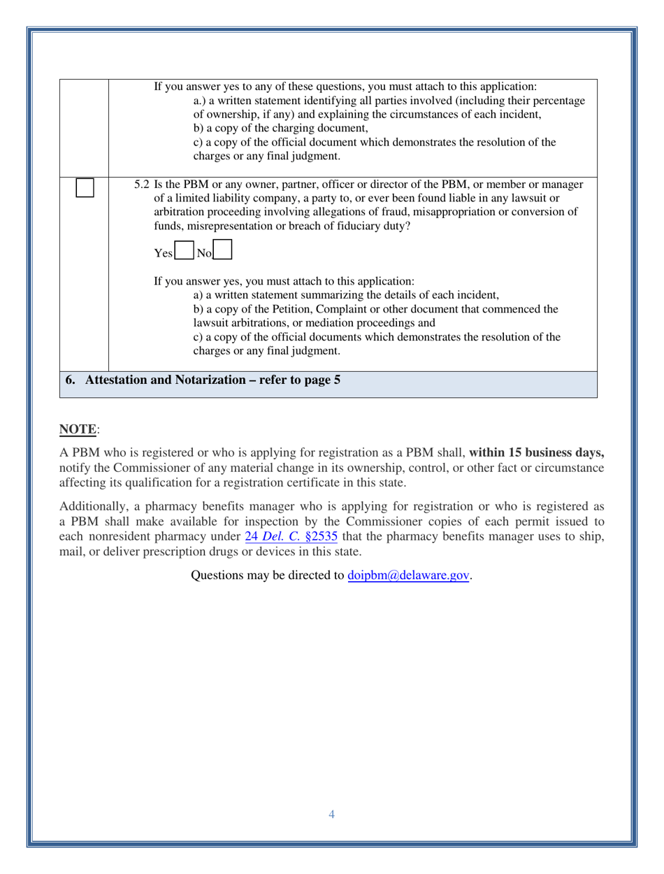 Pharmacy Benefits Manager Checklist / Registration Application - Delaware, Page 4
