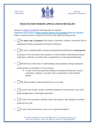 Document preview: Solicitation Permit Application/Checklist - Delaware